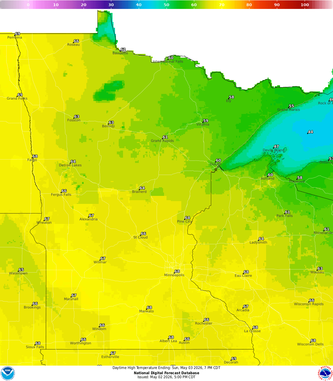 Highs for Sunday