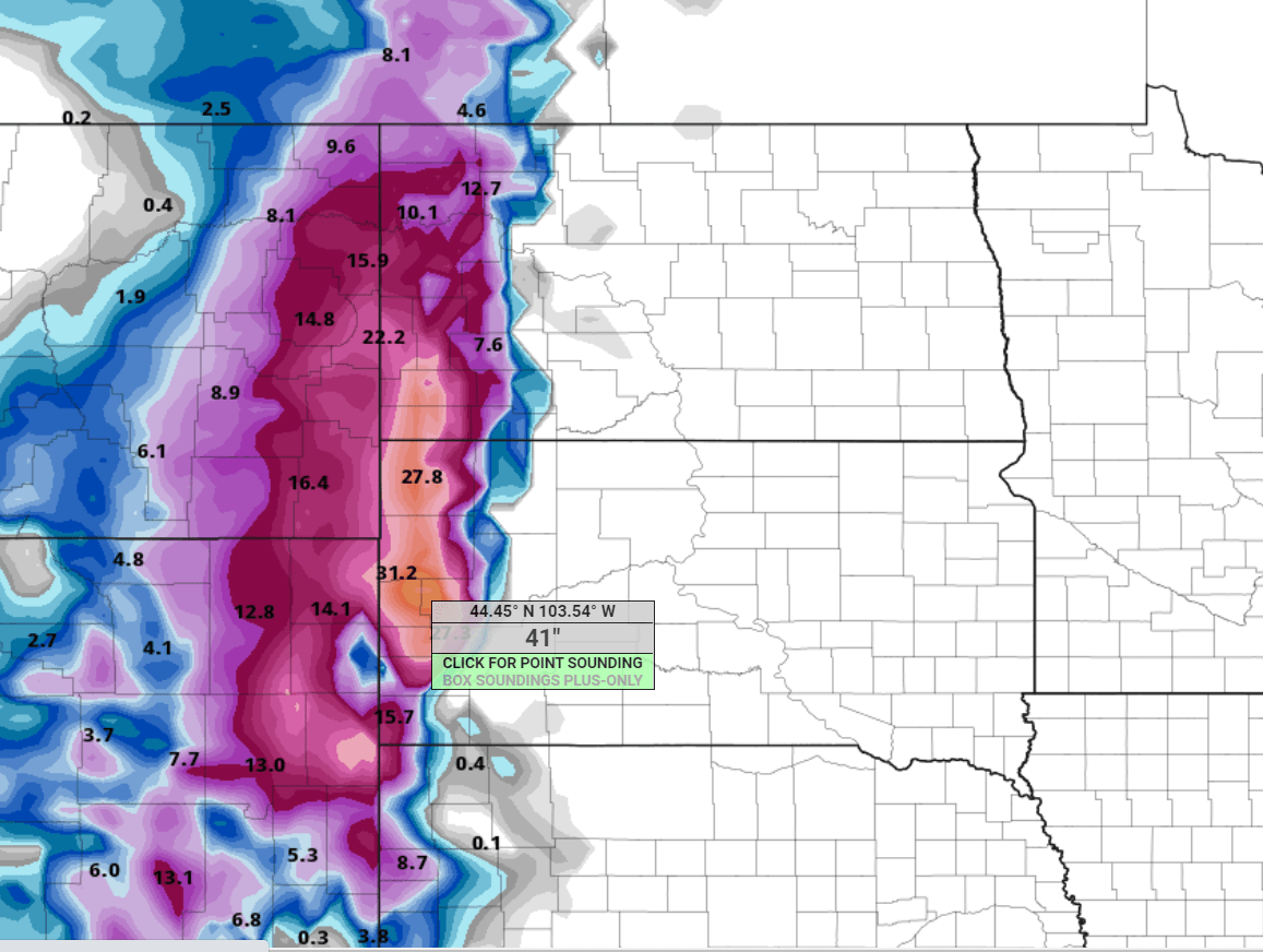 NOAA GFS model snowfall output