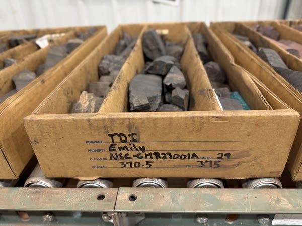 a box filled with drill core