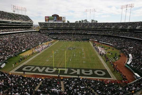 A Raiders game against the Denver Broncos at the coliseum in Oakland in 2006. (Photo by Jed Jacobsohn/Getty Images)