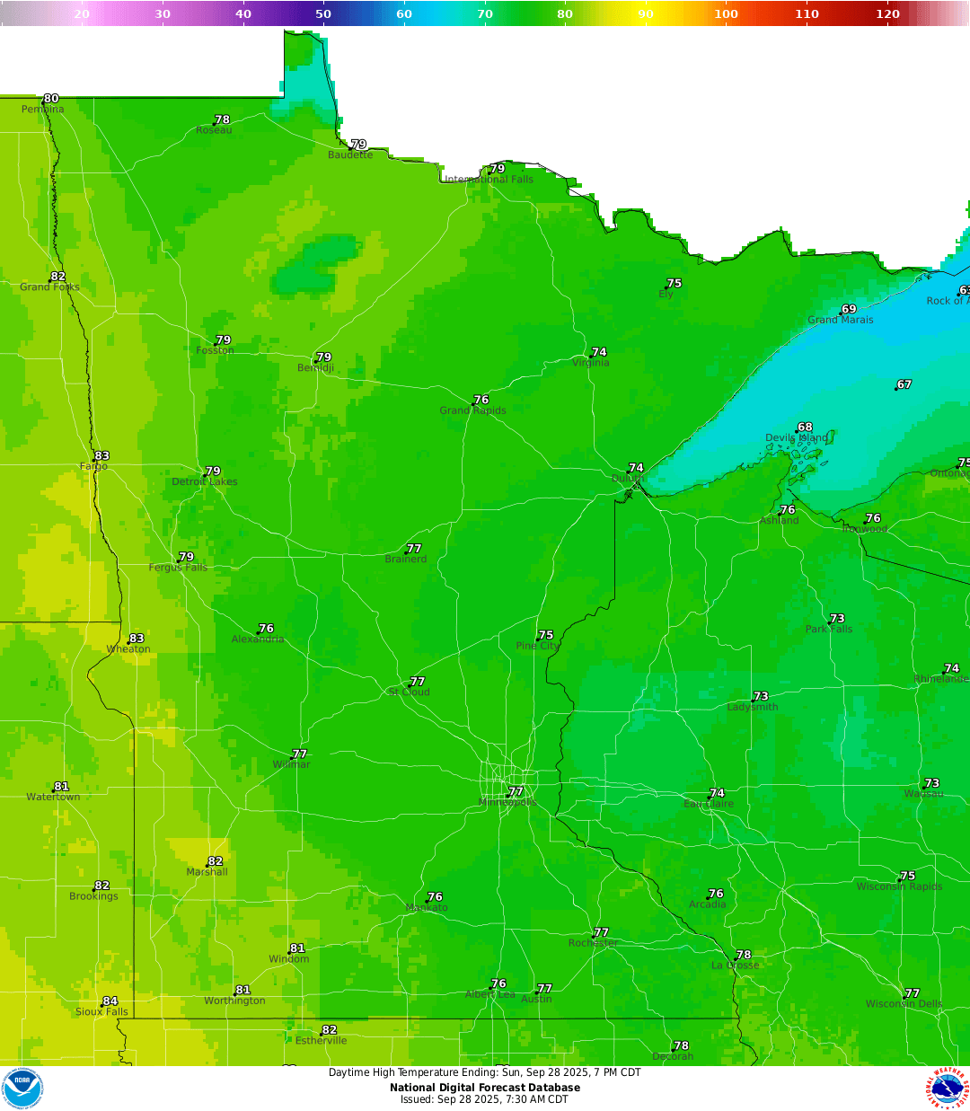 Highs for Sunday