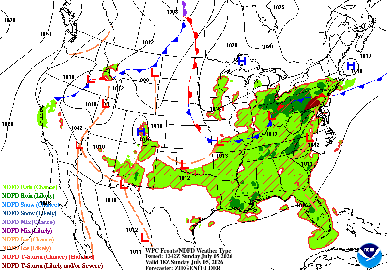 Surface analysis for Sunday 1 p.m.