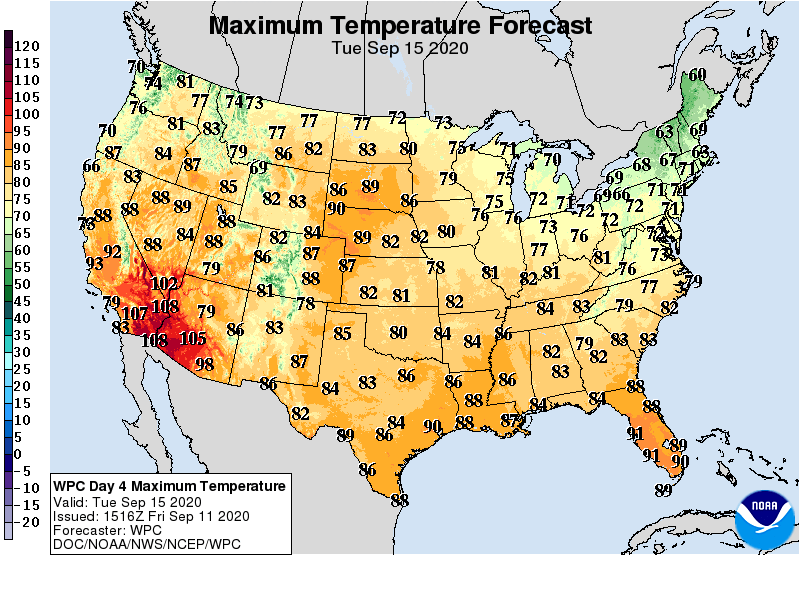 Forecast high temperatures Tuesday