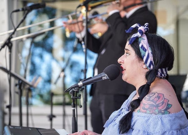 Davina and the Vagabonds perform at the MPR booth during a live broadcast from the Minnesota State Fair on Saturday, Aug. 24, 2019.