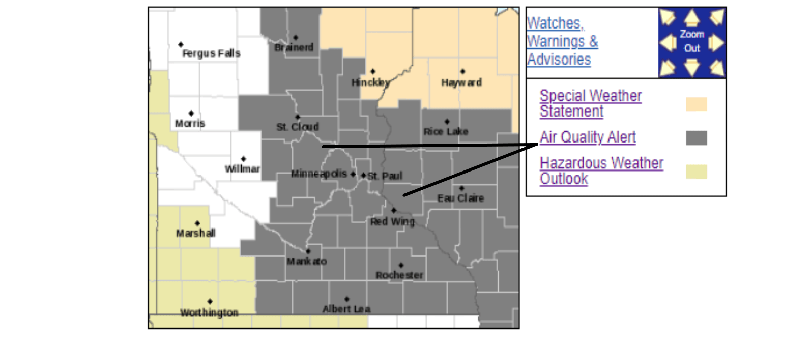 Air quality alerts for ozone Monday