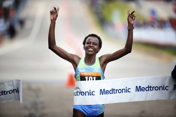 Jane Kibii wins the women's division of the Twins Cities Marathon.