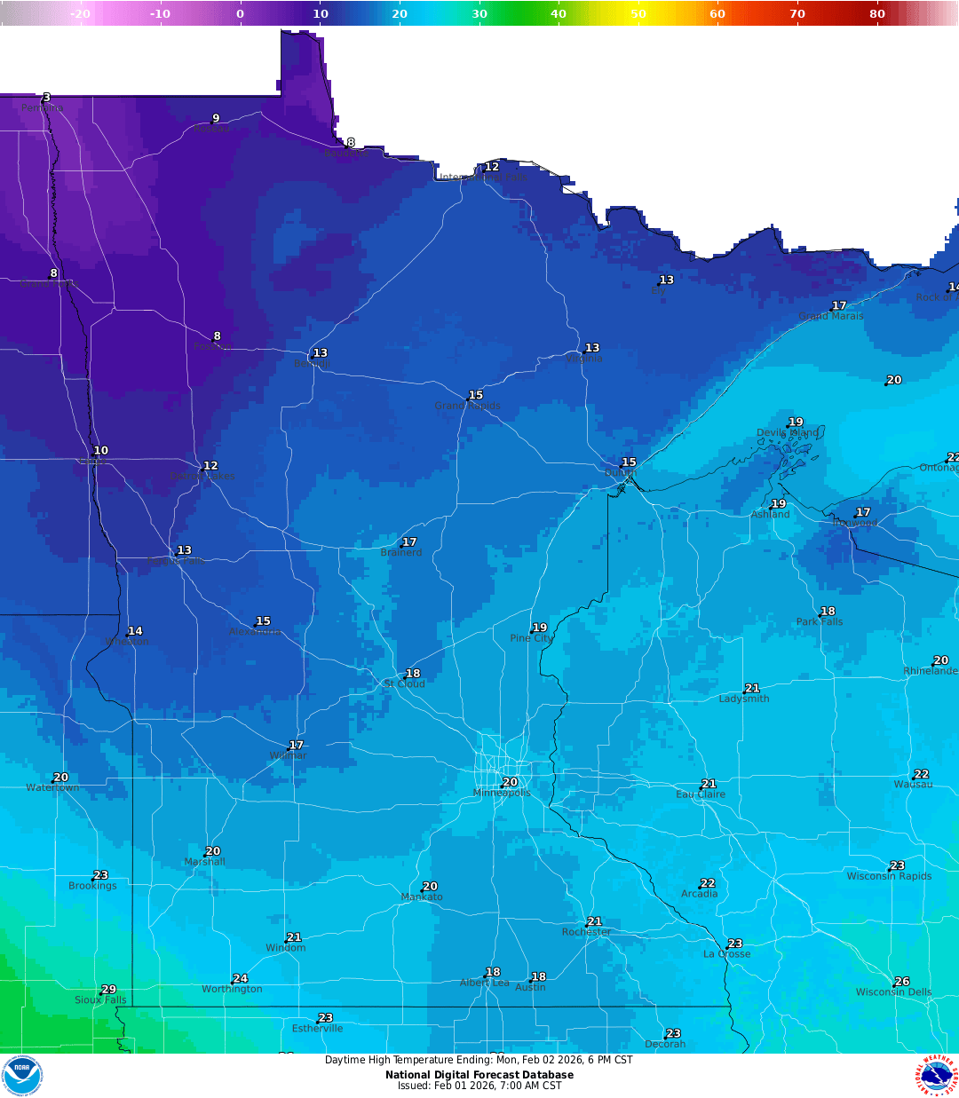 Highs for Monday