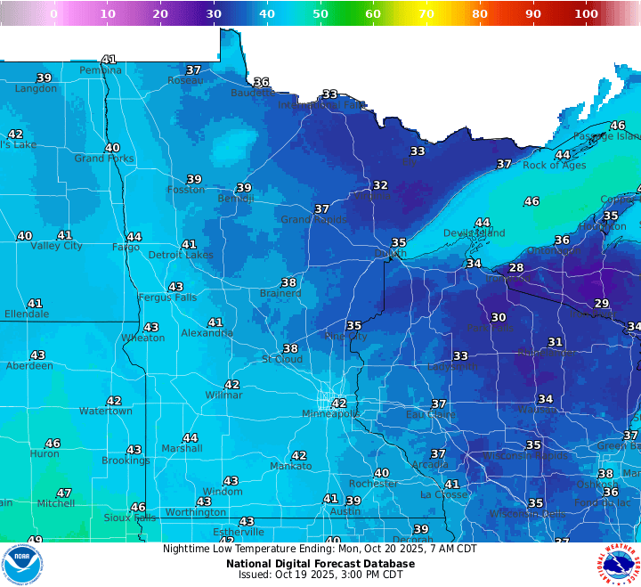 Sunday night's lows