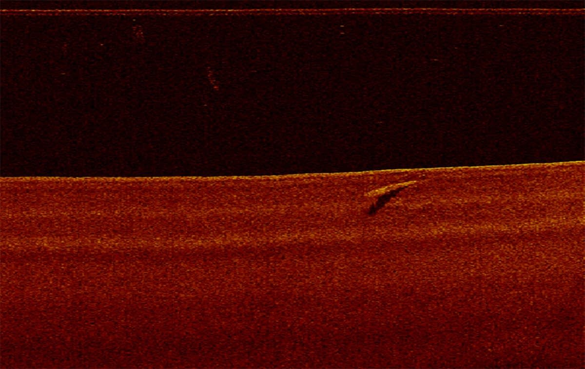 A sonar image showing the wreck of the Hudson