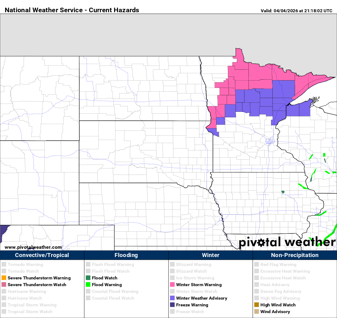 Winter storm warnings and winter weather advisories 