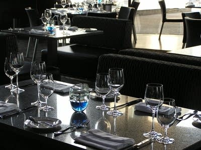 A view of the dining room at Cue restaurant