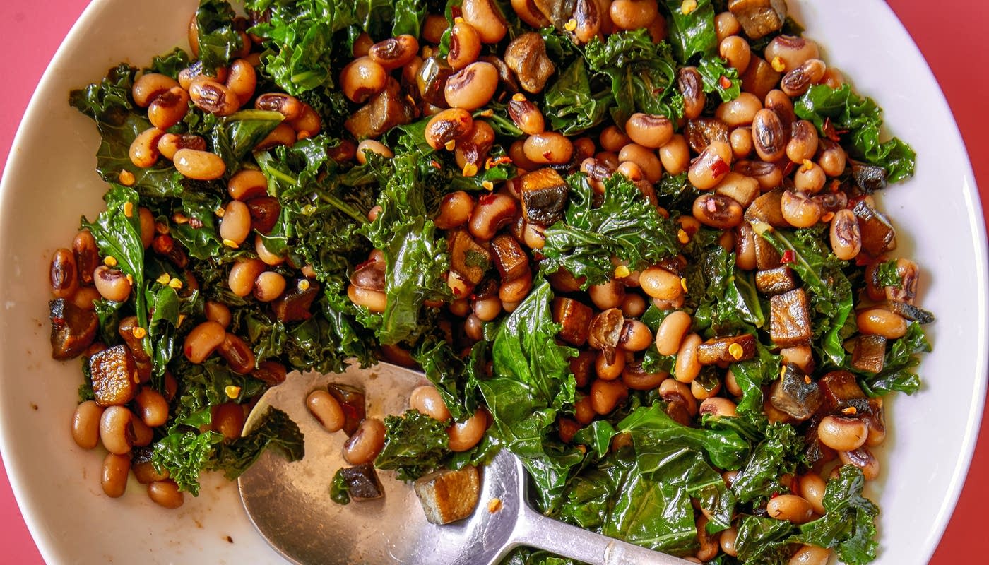 Mushroom Lardons with BlackEyed Peas and Greens The Splendid Table