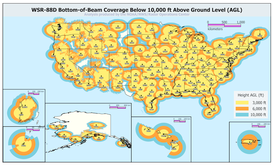 Radar coverage map-showing radar gaps