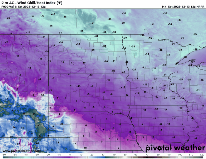 Wind chill forecast Saturday 6 a.m. to Sunday 6 p.m. 