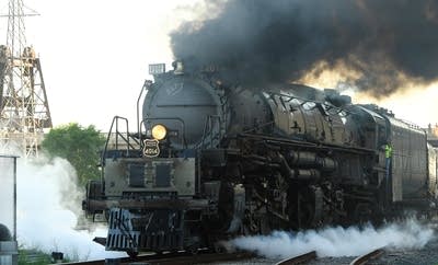 The Union Pacific's "Big Boy" steam locomotive pulls into Union Depot.