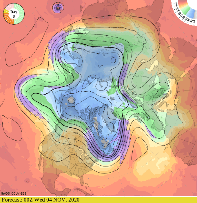 Upper air forecast map for 6 pm November 3