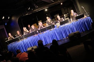 A bell ensemble performing onstage