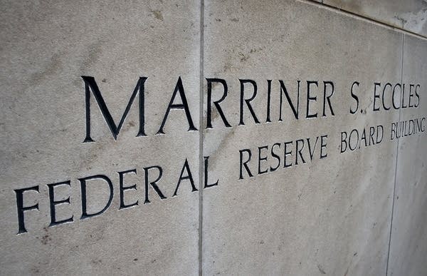 Marriner S. Eccles’ name engraved on the Federal Reserve Board’s headquarters building in Washington, DC.