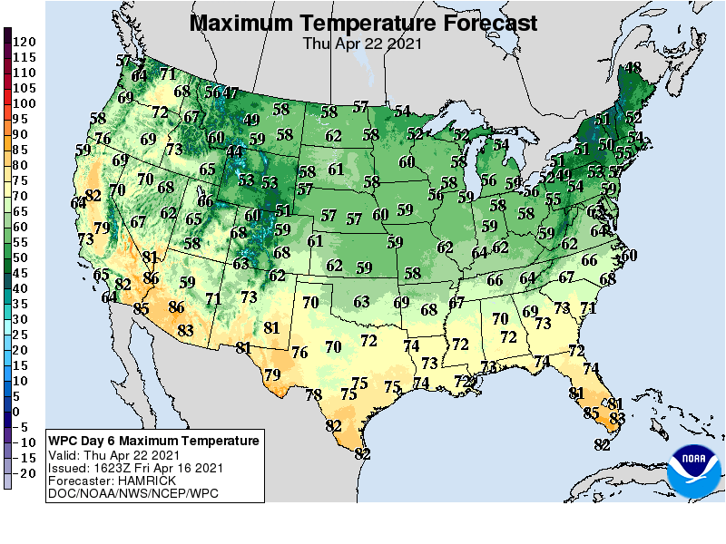 Forecast high temperatures Thursday