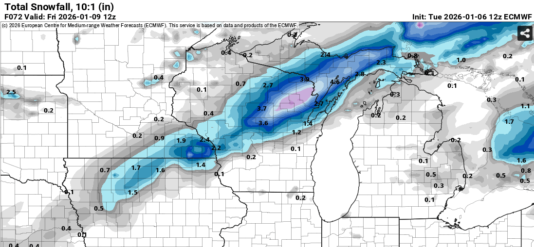 European ECMWF model snowfall output