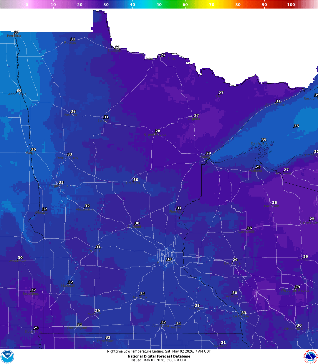 Lows for Friday night