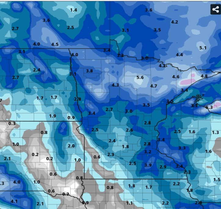 NOAA GFS model snowfall output