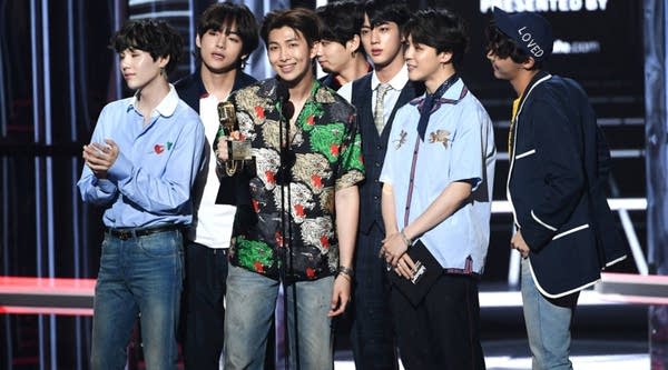 Music group BTS accepts the Top Social Artist award onstage during the 2018 Billboard Music Awards at MGM Grand Garden Arena on May 20, 2018 in Las Vegas, Nevada. 