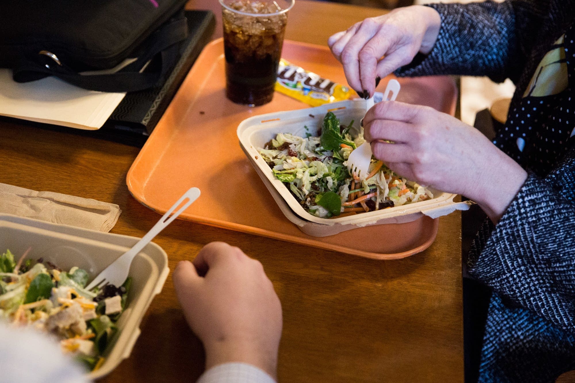 Compostable forks, spoons and containers at the Rathskeller Cafe.