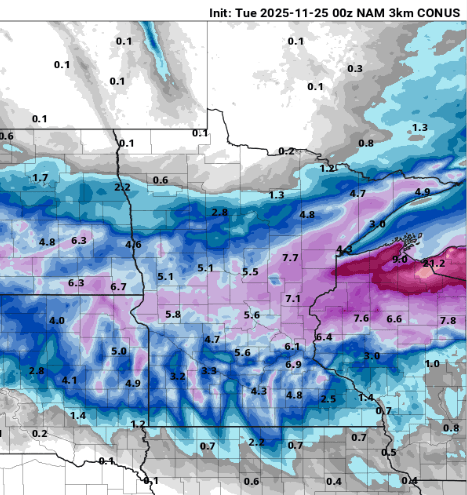 NOAA NAM 3 km model snowfall