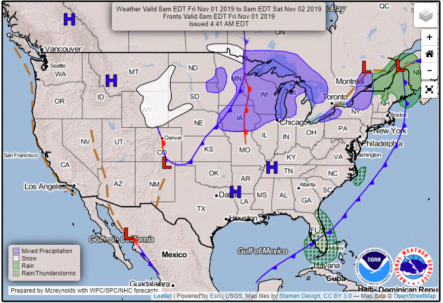 Forecast weather map for Friday