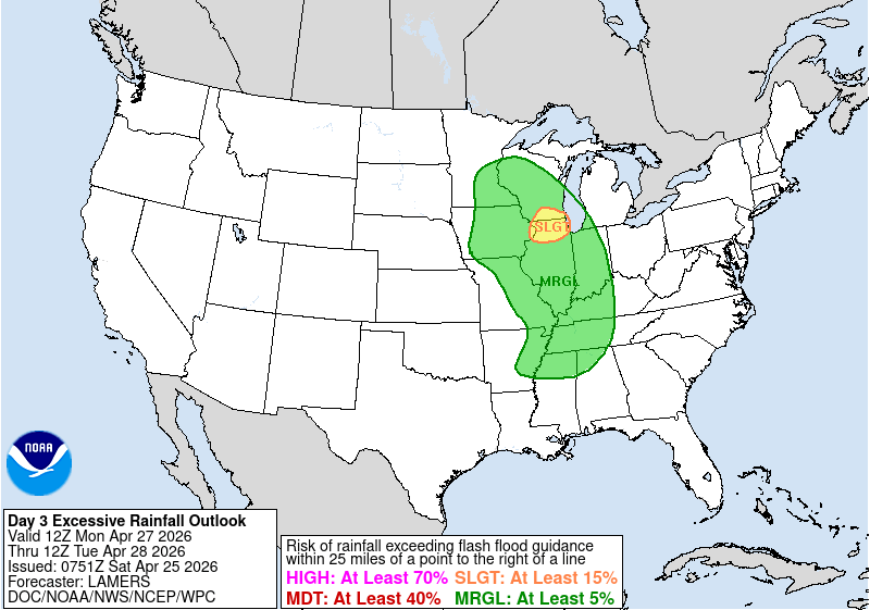 Excessive rainfall outlook for Monday