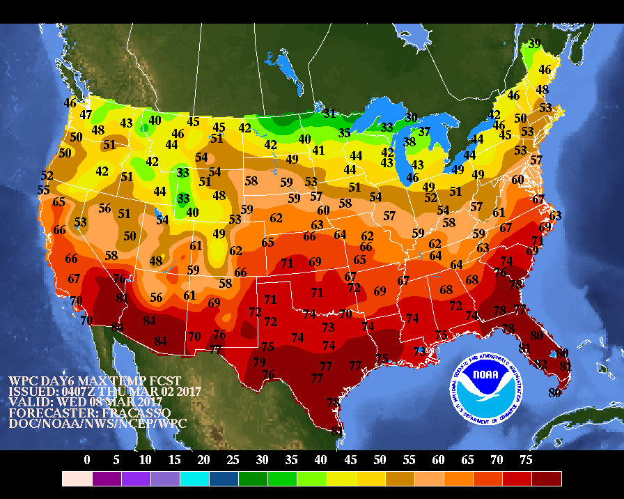 Mar 1 - Wed fcst highs