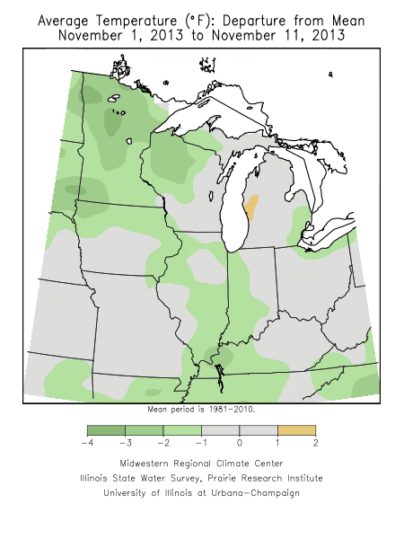 Departure from normal temperatures.
