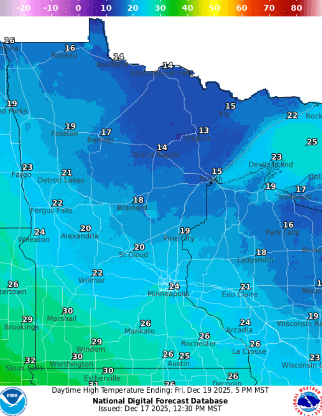 Forecast high temperatures Friday