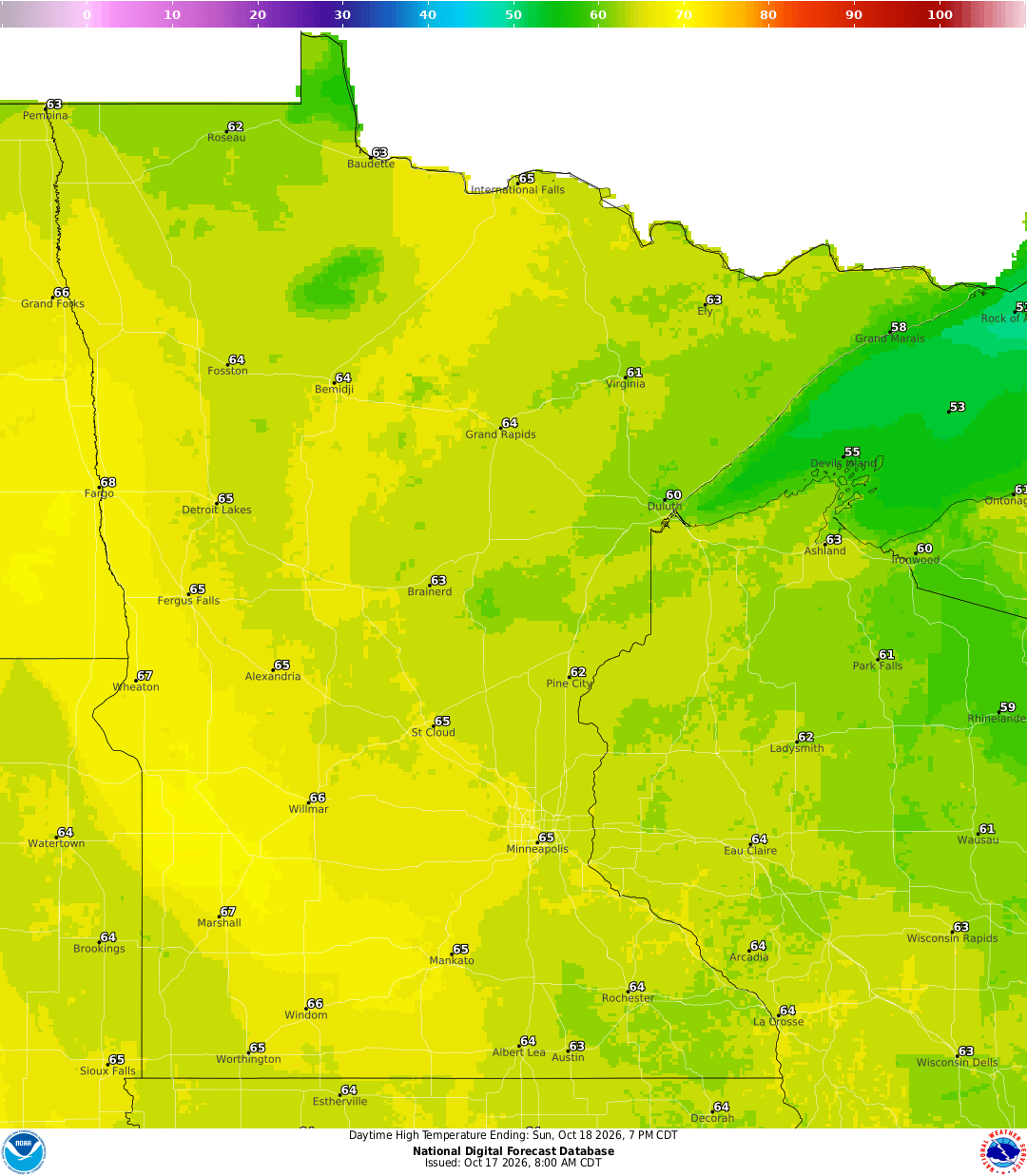Highs for Sunday