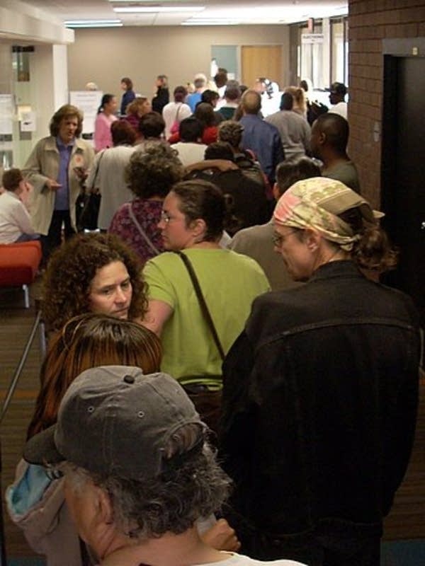 Early voters wait in line in Ramsey County