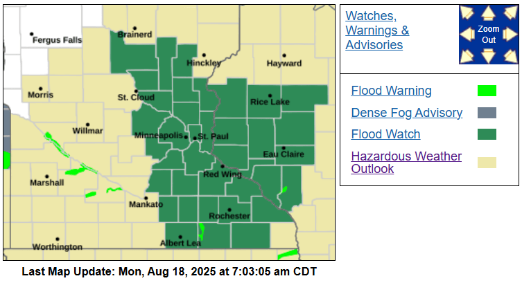 Continued showers keep flood watch active into early Monday