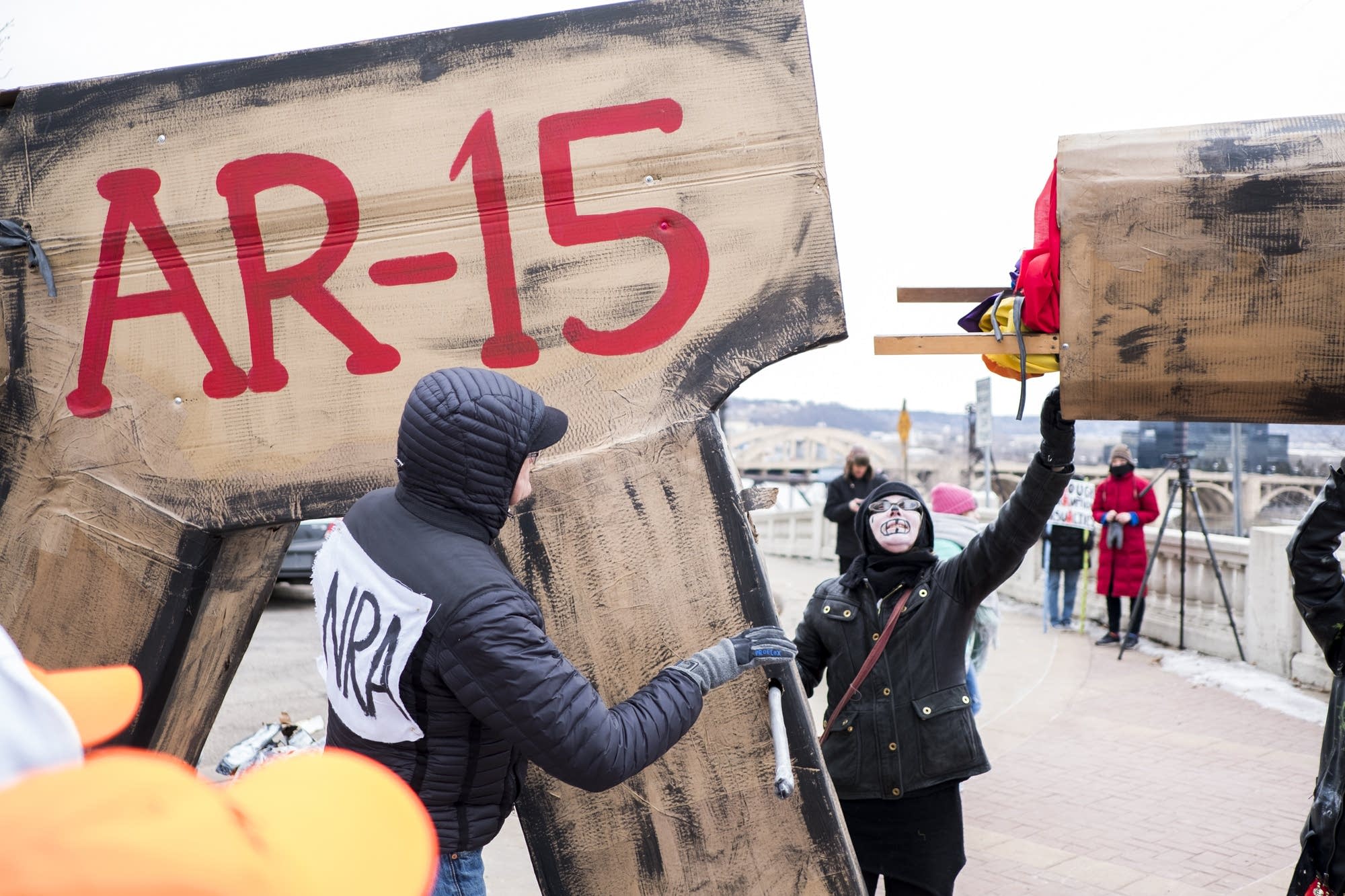 Member of Barebones Productions assemble a giant AR-15.