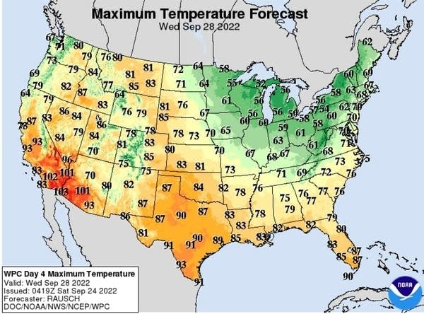 Forecast high temperatures Wednesday