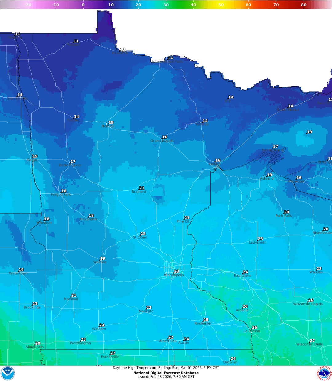 Highs for Sunday