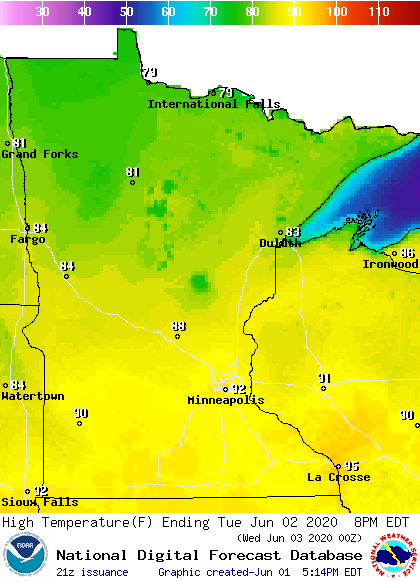 Forecast high temperatures Tuesday afternoon