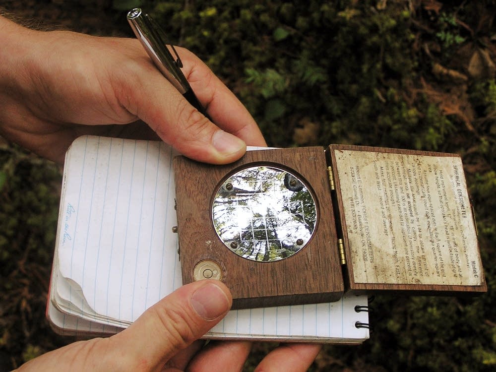 A densiometer measures the canopy density.