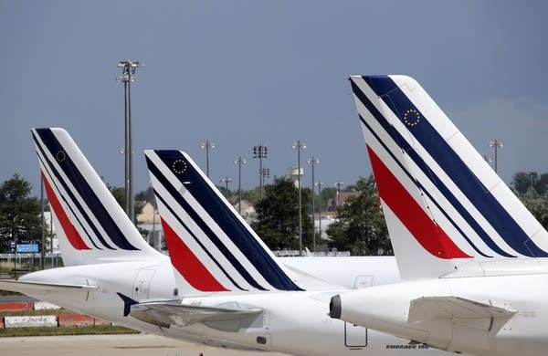 The tail fins of Air France aircraft.