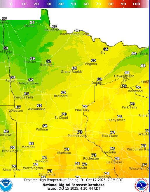 Forecast high temperatures Friday