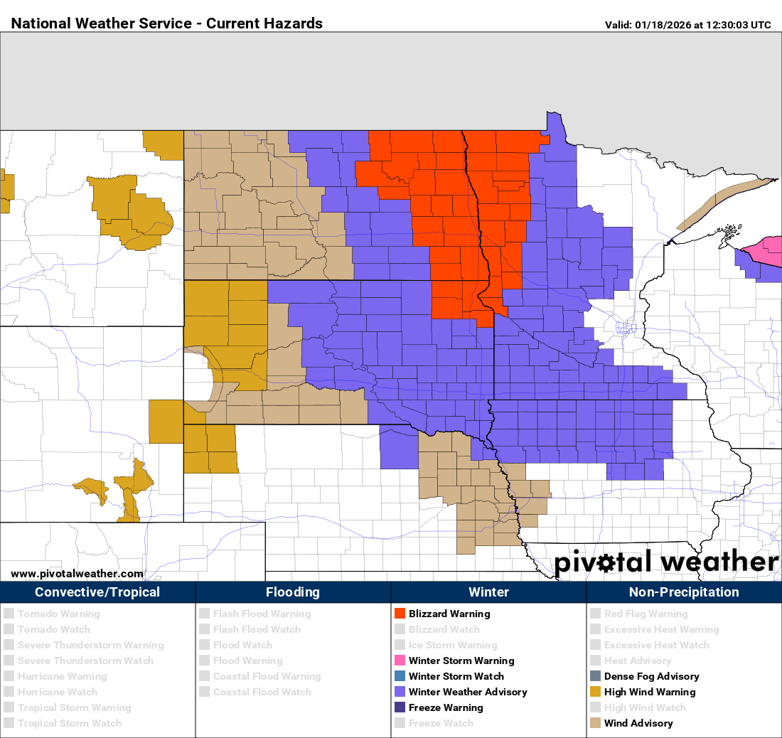 Blizzard conditions with light snow and blustery winds followed by intense cold