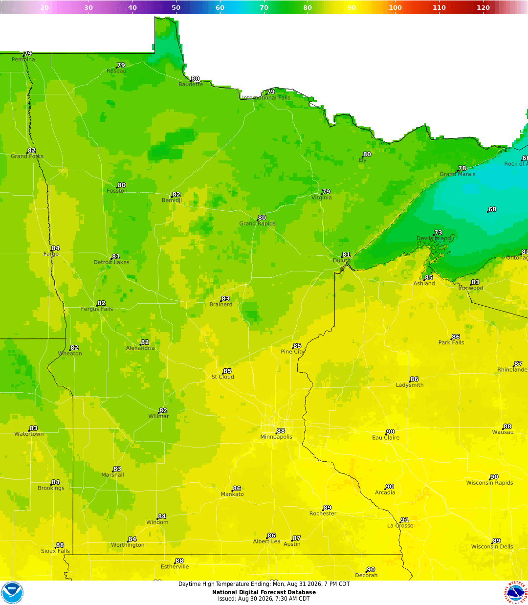 Highs for Monday