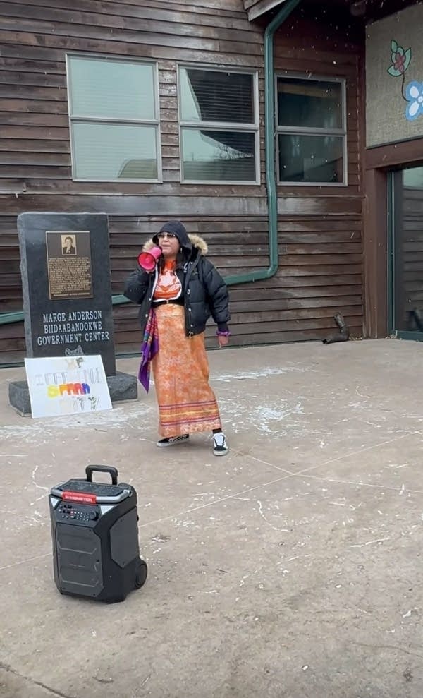 A person protests