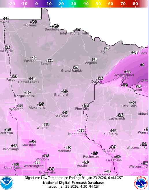 Low temperatures Friday