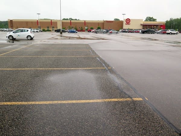 Parking lot partially covered in pervious pavement