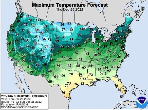 Forecast high temperatures for Thursday